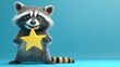 © BOONJUNG - Playful Raccoon With Five-Star Rating and Positive Customer Review Concept in Blue Gradient Background