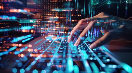 Digitalization of Laptop with Code: Modern Technology and Data Integration Concept