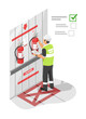 © AllahFoto - factory safety inspection isometric engineer inspecting fire extinguisher tank at fire extingguisher placement isolated cartoon