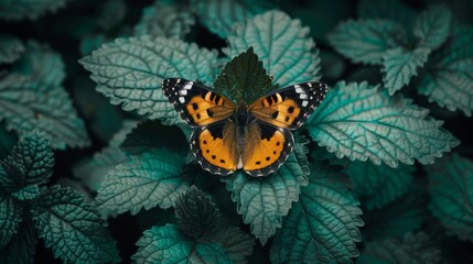 Wall Mural - Butterfly on Green Leaves