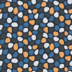 Wall Mural - seamless pattern of black, white, blue and orange colored stones on a black background