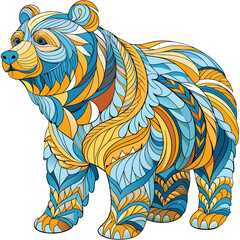 Wall Mural - A stylized bear with intricate blue and yellow patterns