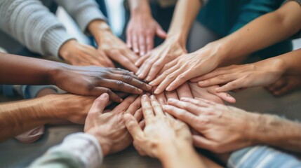 Close-up of a diverse group of hands during a stakeholder consultation session