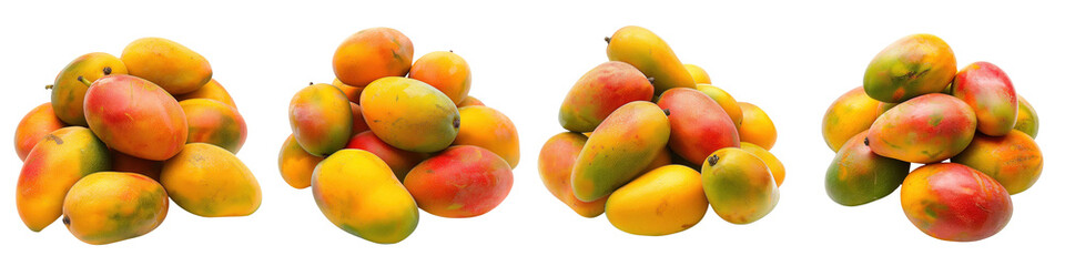 Wall Mural - Set of A cluster of ripe, juicy mangoes arranged artistically, with vibrant yellow and orange hues, isolated on a transparent background