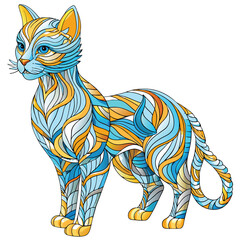 Wall Mural - Intricate Patterned Cat with Blue and Yellow Hues