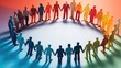 © Khritthithat - Inclusive group of diverse paper human cutouts holding hands in a circle, vibrant colors, digital illustration, unity and diversity concept