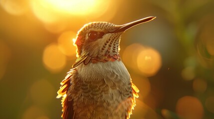 Wall Mural - Hummingbird Portrait with Eyes Glowing in the Sun 