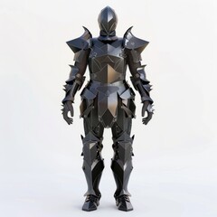 Wall Mural - 3D Render, Low Poly style of a Gothic knight's dark armor set, on isolated white background