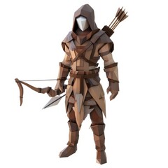 Wall Mural - 3D Render, Low Poly style of a medieval archer's leather armor set, on isolated white background