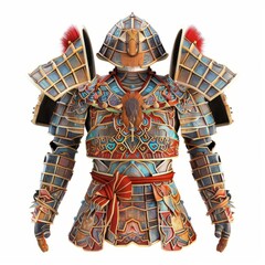 Wall Mural - 3D Render, Low Poly style of a Mongolian warrior's lamellar armor set, on isolated white background, Generative AI