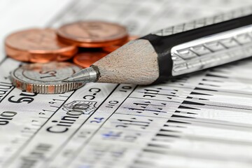 Aufkleber - Pencil and Coins on a Paper.