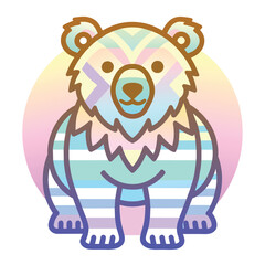 Wall Mural - Cartoon Bear with Rainbow Stripes and a Gradient Background