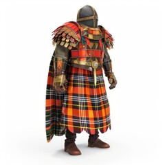 Wall Mural - 3D Render, Low Poly style of a Scottish Highlander's tartan armor set, on isolated white background, Generative AI