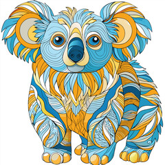 Wall Mural - A Detailed and Stylized Illustration of a Koala with Blue and Orange Hues