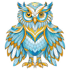 Wall Mural - A Detailed Illustration of a Blue and Gold Owl with One Eye