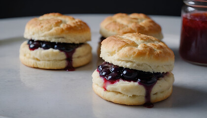 Sticker - biscuits with blueberry jam on a plate