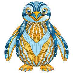 Wall Mural - A Detailed Illustration of a Stylized Penguin with Blue and Yellow Patterns