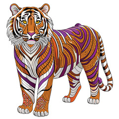 Wall Mural - A Detailed Illustration of a Tiger with Purple and Orange Stripes