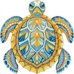 Wall Mural - Intricately Designed Yellow and Blue Turtle with Geometric Patterns