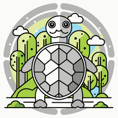 Wall Mural - Cartoon Turtle Standing in a Forest Scene