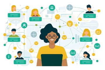 Aufkleber - Woman working with team on online project.