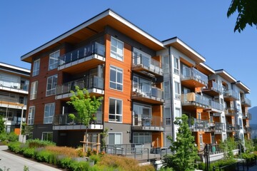 New Apartment Building in Vancouver, Canada. Modern Condo Property on Sunny Day