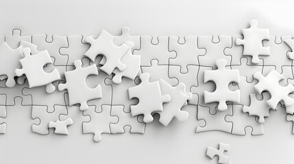 A jigsaw puzzle with many pieces is shown in a white background