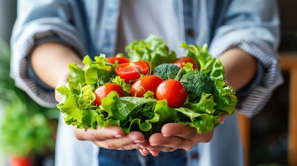 Close-up of a person holding a fresh salad as a symbol of heart-healthy diet.