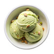 © shabbir - Scoop of pistachio ice cream melting on white bowl on transparent background