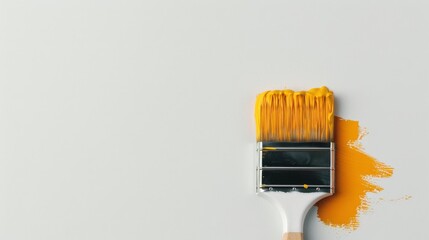 yellow paintbrush after painting on white wallpaper