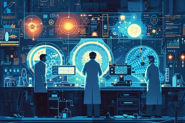 Leinwandbilder - Scientists Working in High-Tech Lab.