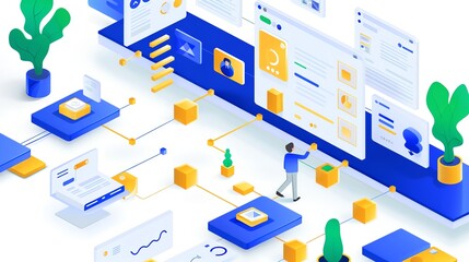 Aufkleber - Isometric illustration of a digital network.