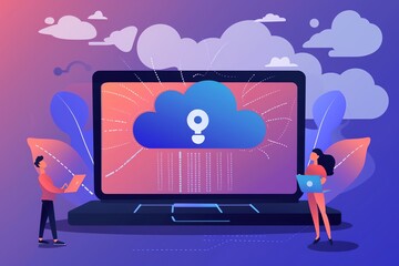 Aufkleber - Cloud computing concept with two people using laptops.