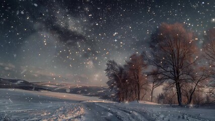 Wall Mural - beautiful night winter landscape and stars seamless looping overlay 4k virtual video animation background