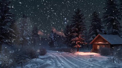 Wall Mural - night winter landscape and stars seamless looping overlay 4k virtual video animation background