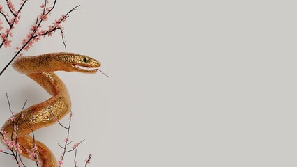 Wall Mural - happy new year of the snake 2025 3d render illustration.