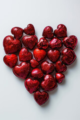 Wall Mural - A heart made of red glittery hearts