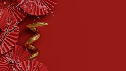 Wall Mural - happy chinese new year 2025 3d render illustration, year of snake 2025 3d illustration background