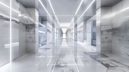 Canvas Print - Modern White Hallway with Marble Walls and Bright Lights