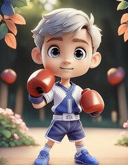 Poster - Child boxing in the park in summer 3d cartoon 