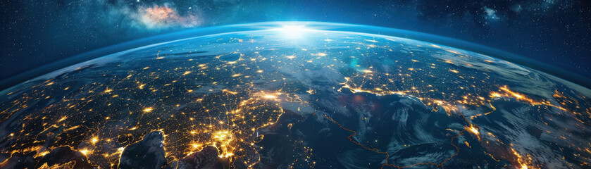 Canvas Print - a globe with the countries of india and china lit up in the night sky. concept of wonder and awe at 