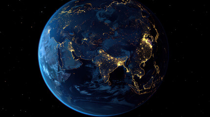 Canvas Print - a globe with the countries of india and china lit up in the night sky. concept of wonder and awe at 