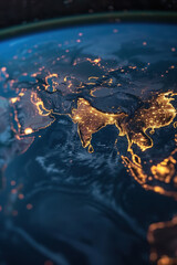 Canvas Print - a globe with the countries of india and china lit up in the night sky. concept of wonder and awe at 