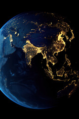 Canvas Print - a globe with the countries of india and china lit up in the night sky. concept of wonder and awe at 