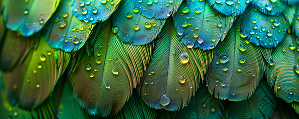 Wall Mural - close-up of the vibrant green and blue plumage patterns on peacock feathers, showcasing intricate fe
