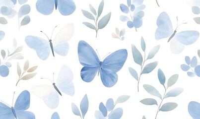 Wall Mural - blue butterflies in a seamless pattern, Generative AI