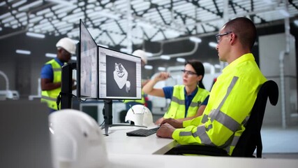 Fototapete - Engineer Doing 3D CAD Model Design On Computer