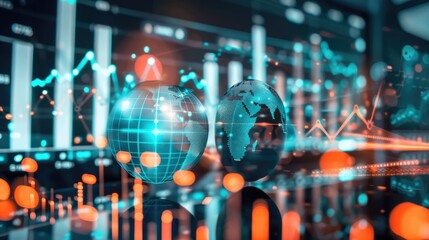 Wall Mural - Market analysis with a digital globe and interconnected data points