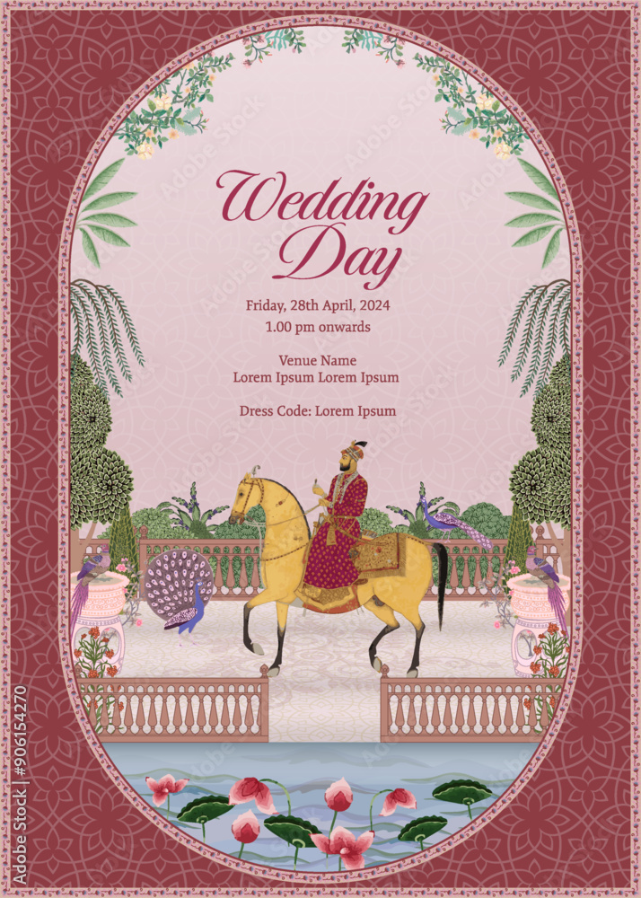 Traditional Indian Mughal Wedding Card Design. Invitation card for ...