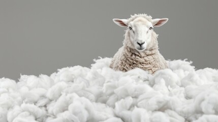 a fluffy sheep emerges from a cloud of soft, white cotton, creating a whimsical and serene image per